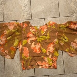 Anthropologie Floral Blouse with Bell short Sleeves